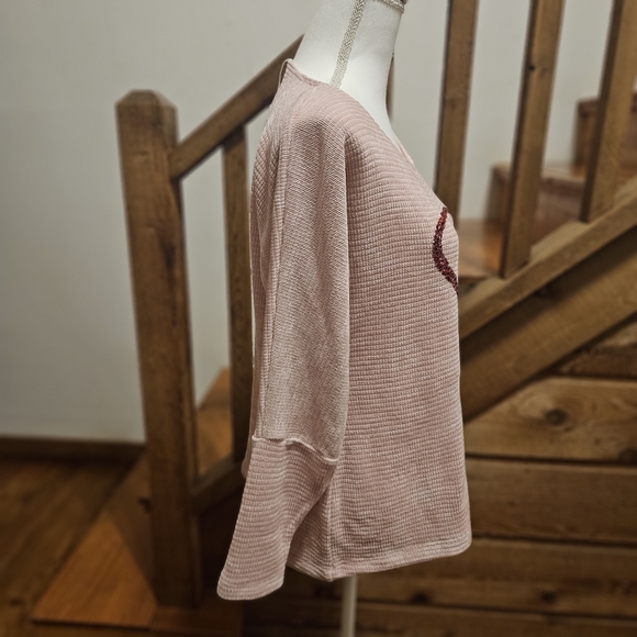 Chenault Pink Sweater with Red Sequin Heart Design - Picture 4 of 8